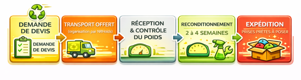 Etapes de reconditionnement de prises d'escalade